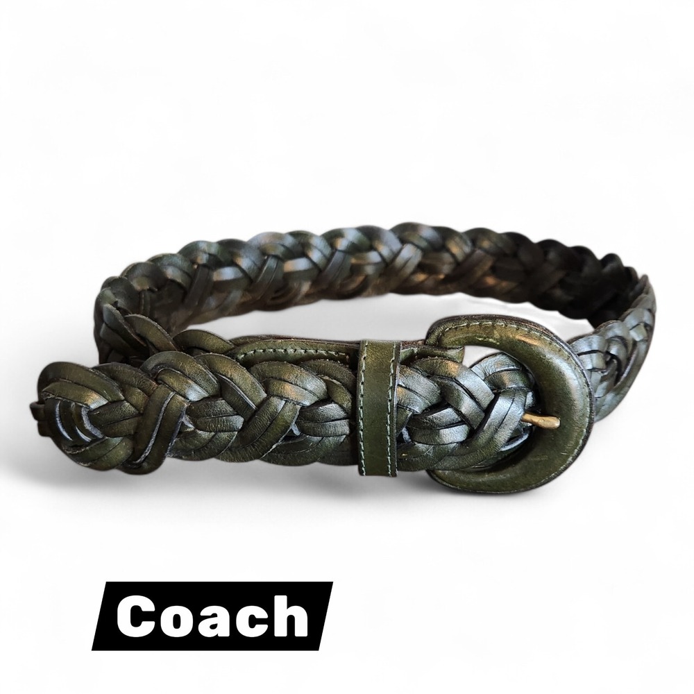 Vintage COACH 8520 Braided Belt Petite S Small Dark Green Leather 31"